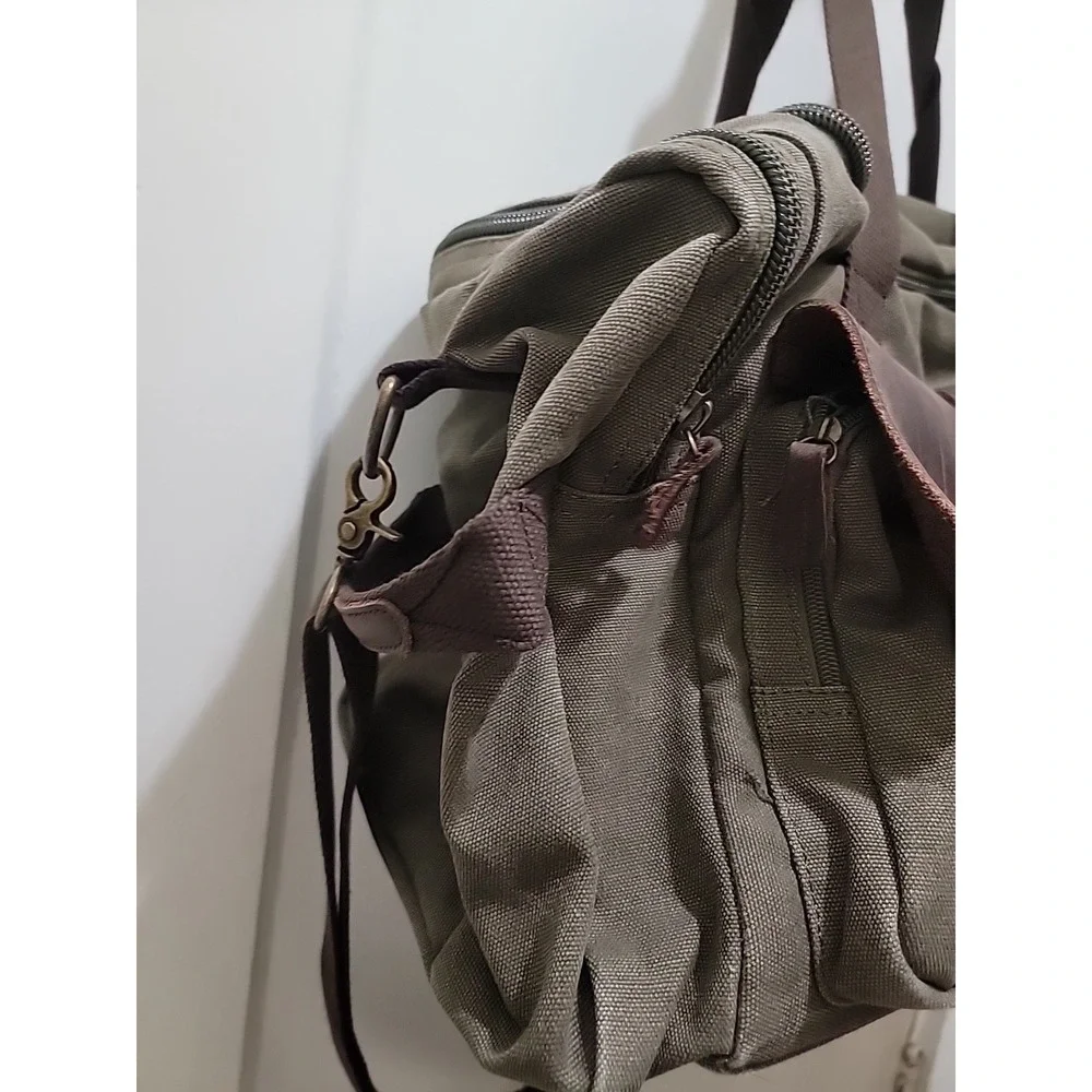 Vintage Canvas & Leather Duffle Bag – Large Travel Hunting Weekender, 2 Magnetic